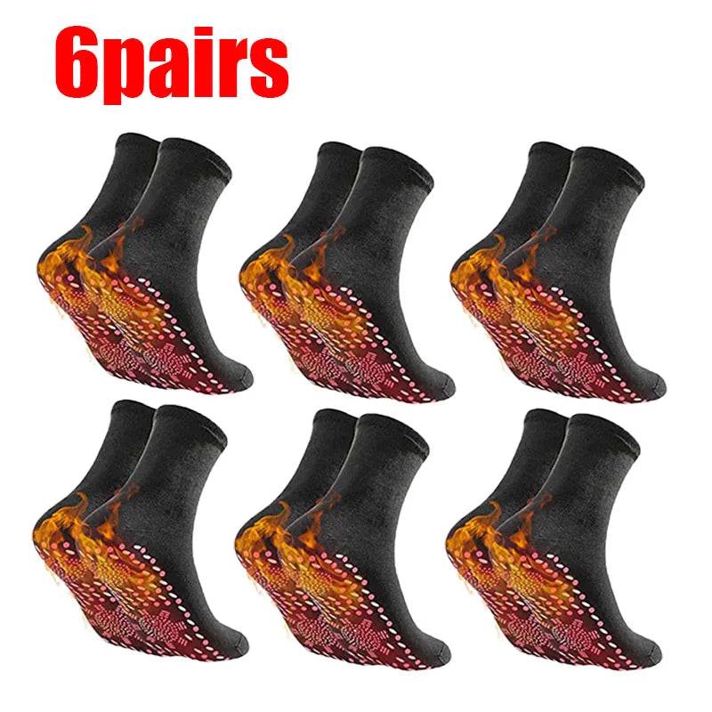 1/2/3/4/6Pairs Self-Heating Shaping Socks Pain Relief Whole Foot Thermal Socks Tourmaline Cold-Resistant for Men Women Outdoor Oasis Select 6pairs Black One Size