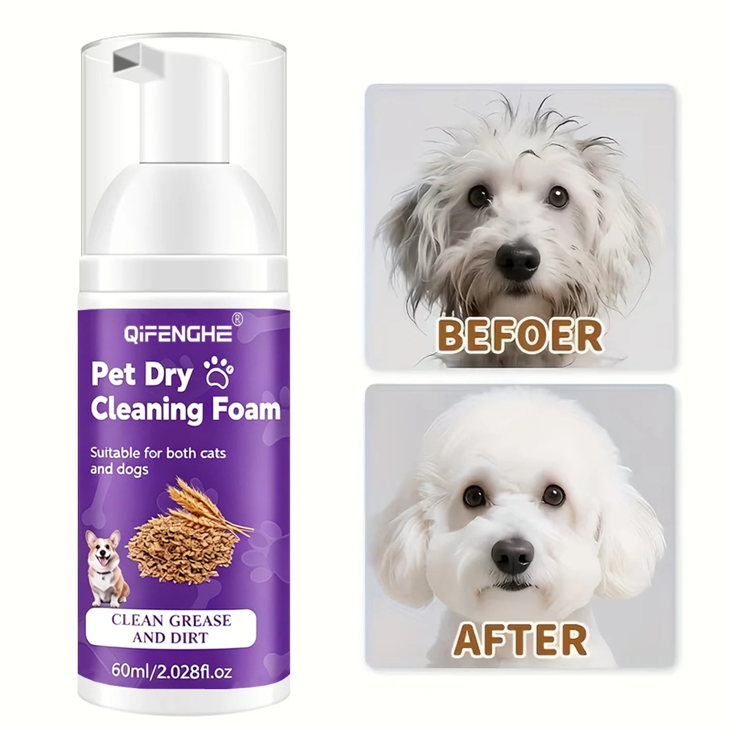Waterless Dry Foam Shampoo for Dogs & Cats – No Rinse