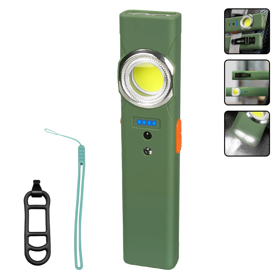 MINI USB Rechargeable LED Flashlight Portable Tail Magnet Flashlight Super Bright Camping Lantern Side COB Emergency Light Oasis Select MC001 Green