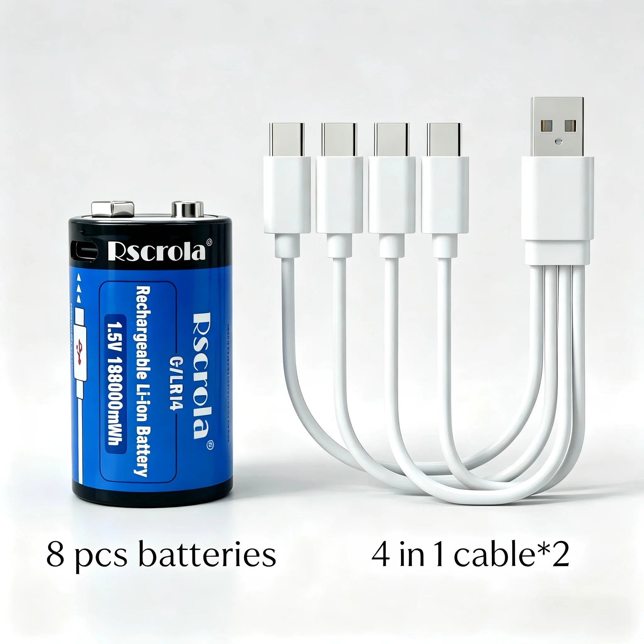 USB-C Rechargeable D Cell /C Cell Battery Li-ion High Capacity 23800mWh 19800mWh Rechargeable Batteries for Flashlight Radio Toy Oasis Select 1.5V 8 C Size Batteries