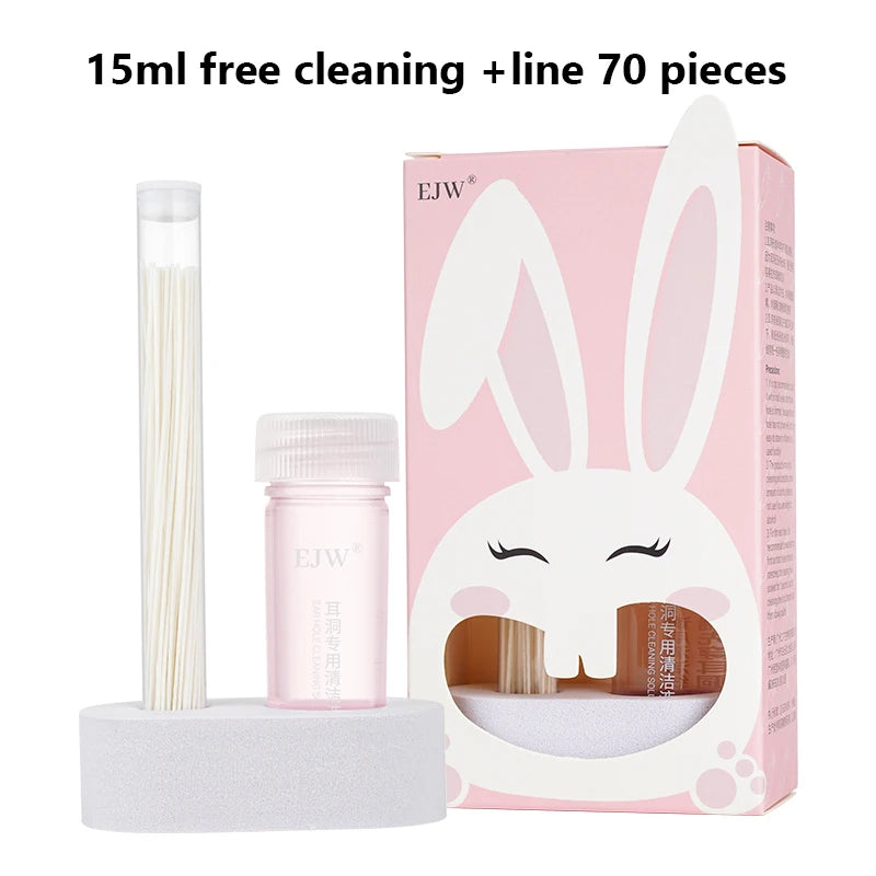 Ear Piercing Cleaning Kit – 70-Piece Ear Hole Floss & Solution Ear Piercing Care Kit Oasis Select 15ml 70 line