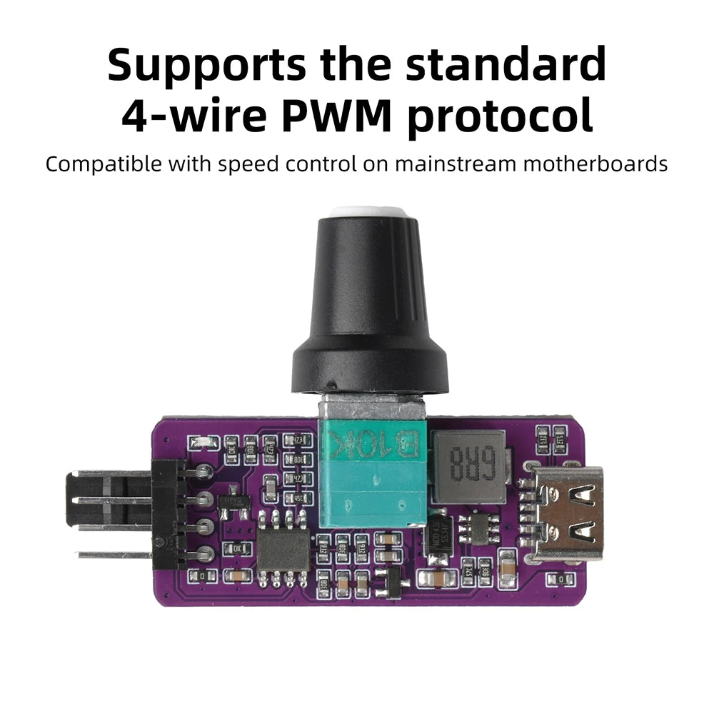 4-Pin PWM Fan Speed Controller 5V to 12V Type-C USB Fan Governor Wind Speed Controller Regulator with Switch Speed Module Oasis Select