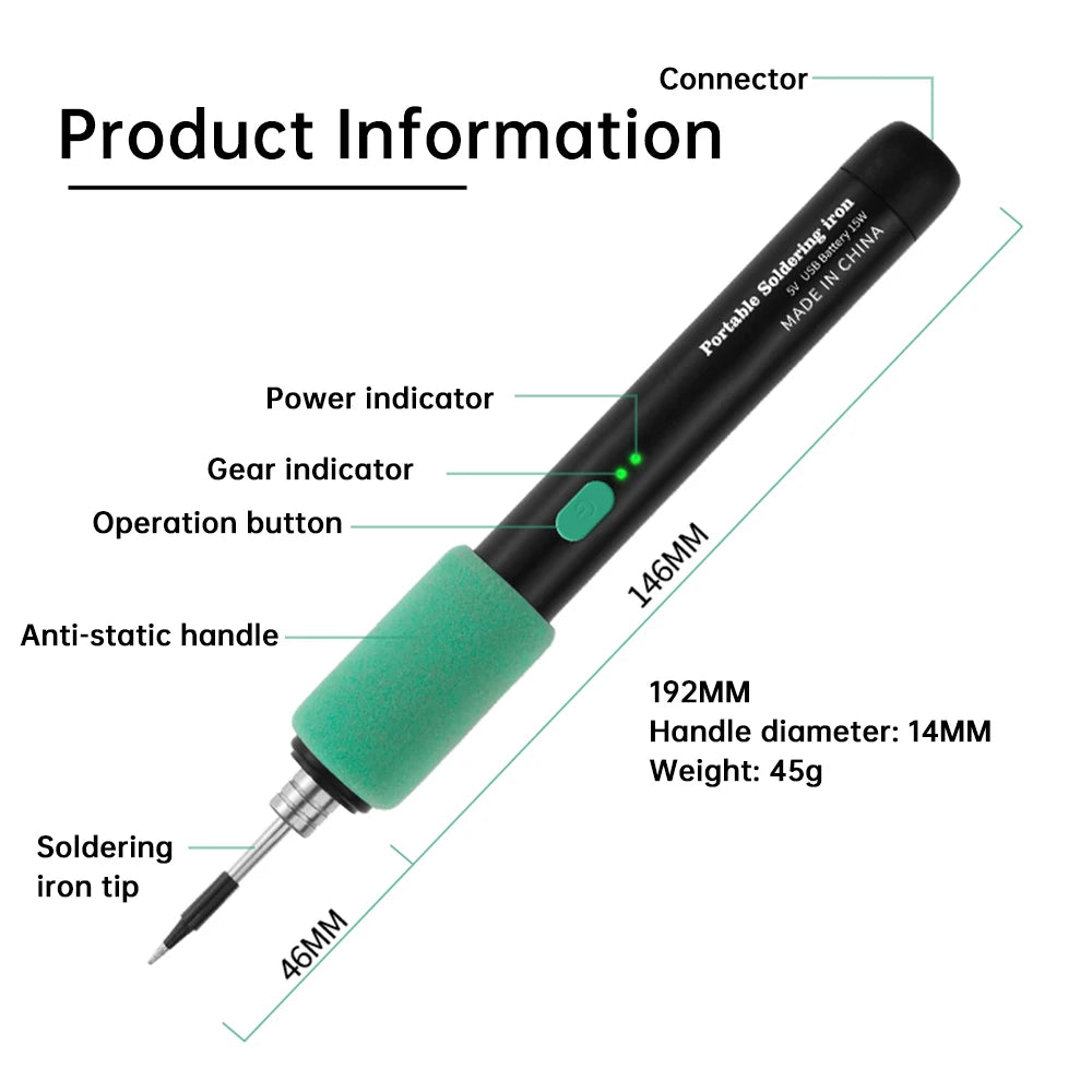 Wireless Soldering Iron Portable 5V 15W Built-in Battery with Three-Level Temperature Control Wireless Mini Soldering Tool Oasis Select