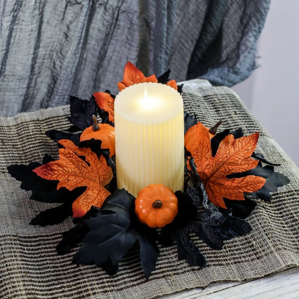 Halloween Candle Wreath Maple Leaf Rose Garland Decoration Home Desktop Festival Decoration Halloween Party Atmosphere Supplies Oasis Select