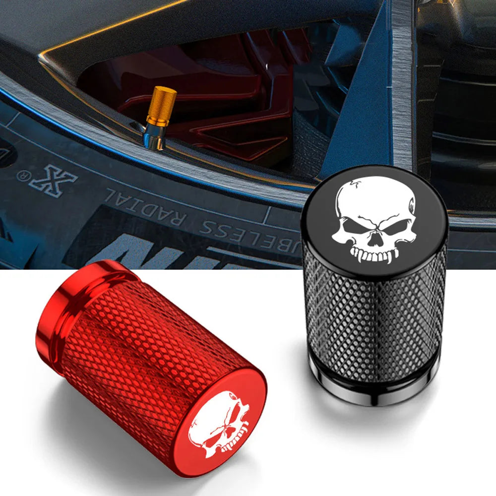 4Pcs Skull Style Tire Valve Stem Caps Aluminum Tire Valve Cap Set Universal Stem Covers for Cars Trucks Motorcycles Bikes Oasis Select