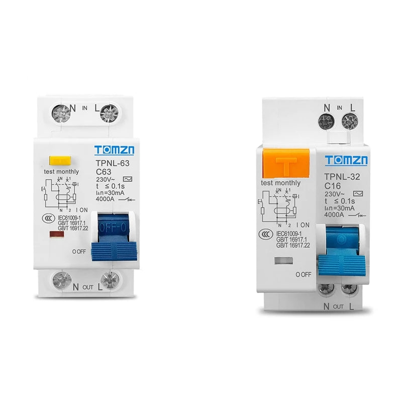 TOMZN TPNL DPNL 230V 1P+N Residual Current Circuit Breaker With Over And Short Current Protection RCBO MCB, TPNL Oasis Select White 32A