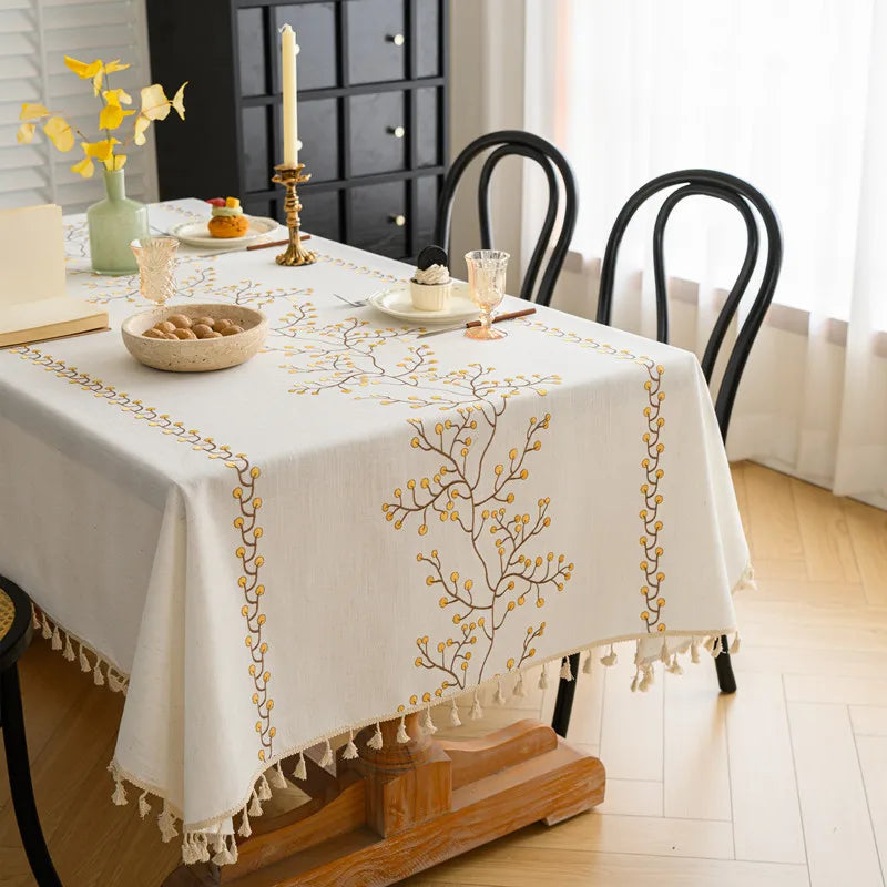 Plant Patterned Tablecloth with Tassel Decoration Minimalist Style for Dining Tables in Restaurants Rectangular Fabric Oasis Select