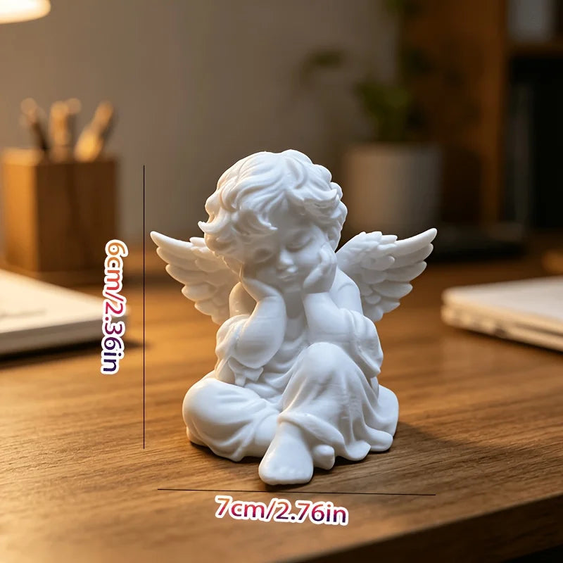 Sweet White Angel Statue 3D Printed CanDIY Cute Thinking Cherub Mini Figurine Home Decor Wedding Romantic Souvenir Ornament Gift Oasis Select Sweet Angel