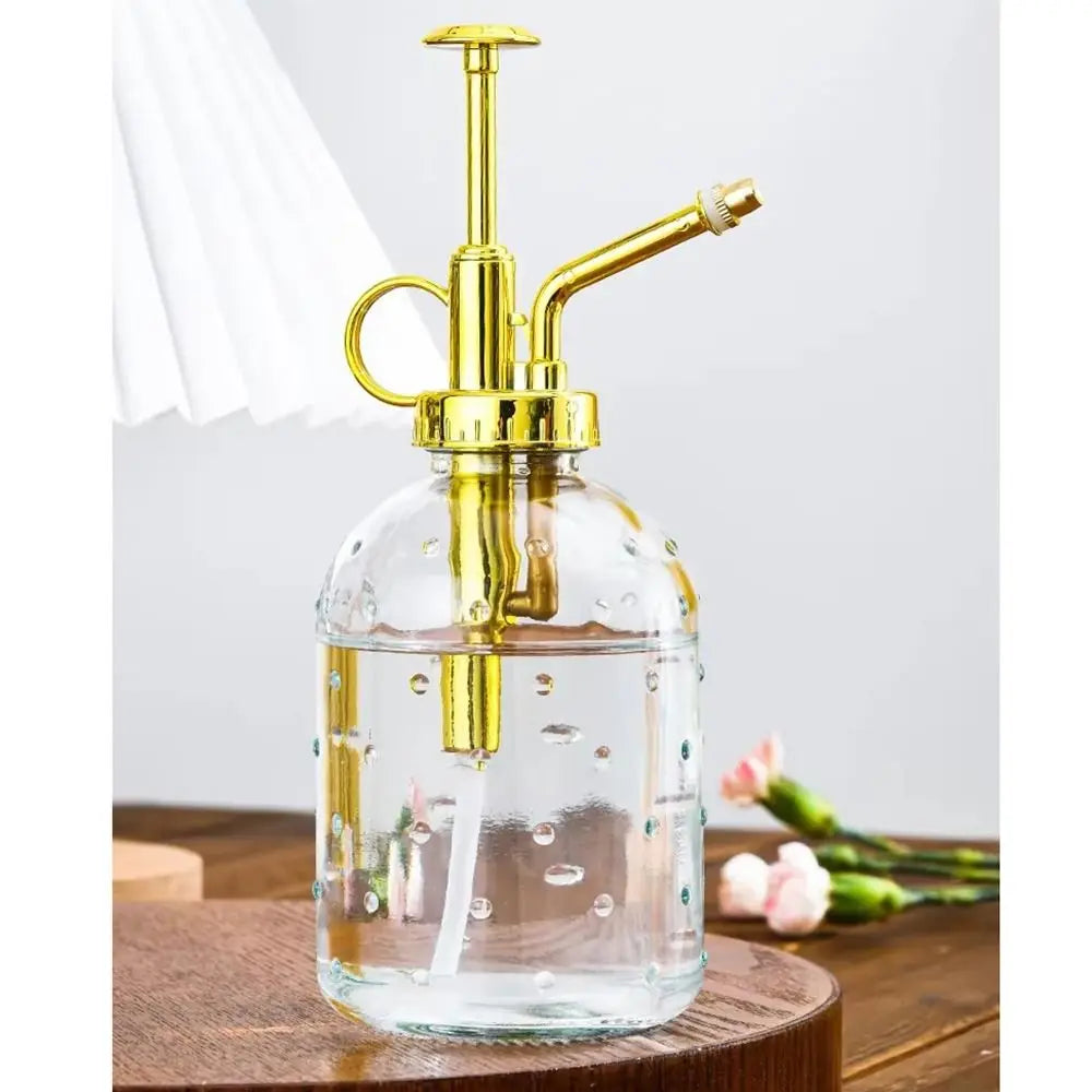 Push-type Glass Spray Bottle Rain Drop Hand Pressure Garden Watering Can Leak-proof Non-slip Bottom Clear Flower Sprayer Oasis Select