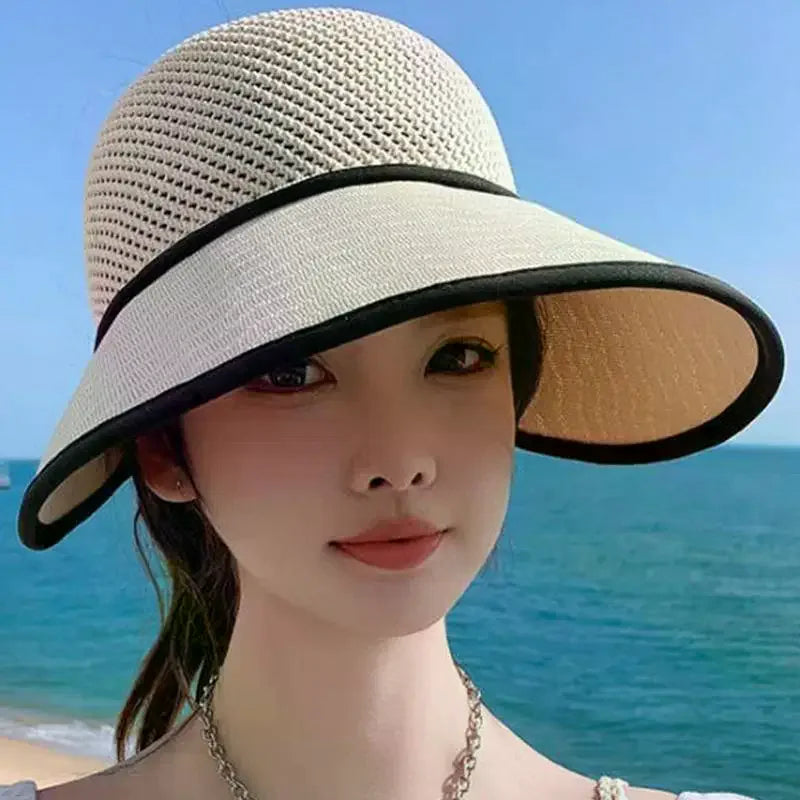 Straw Sun Hat for Women Wide Brim Empty Top Lightweight Adjustable for Outdoor Travel Beach Sunshade Oasis Select