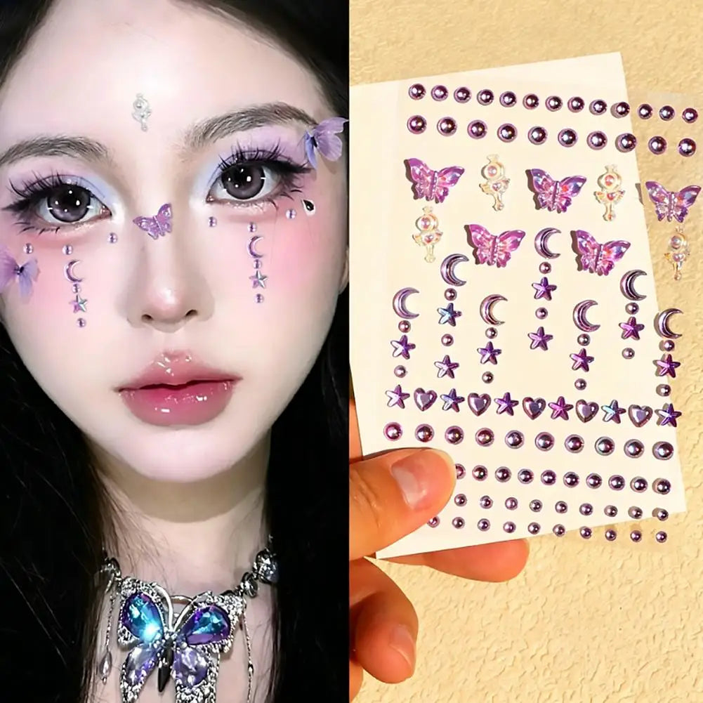 Butterfly Face Gems – 128pc Self-Adhesive Crystal Rhinestone Stickers