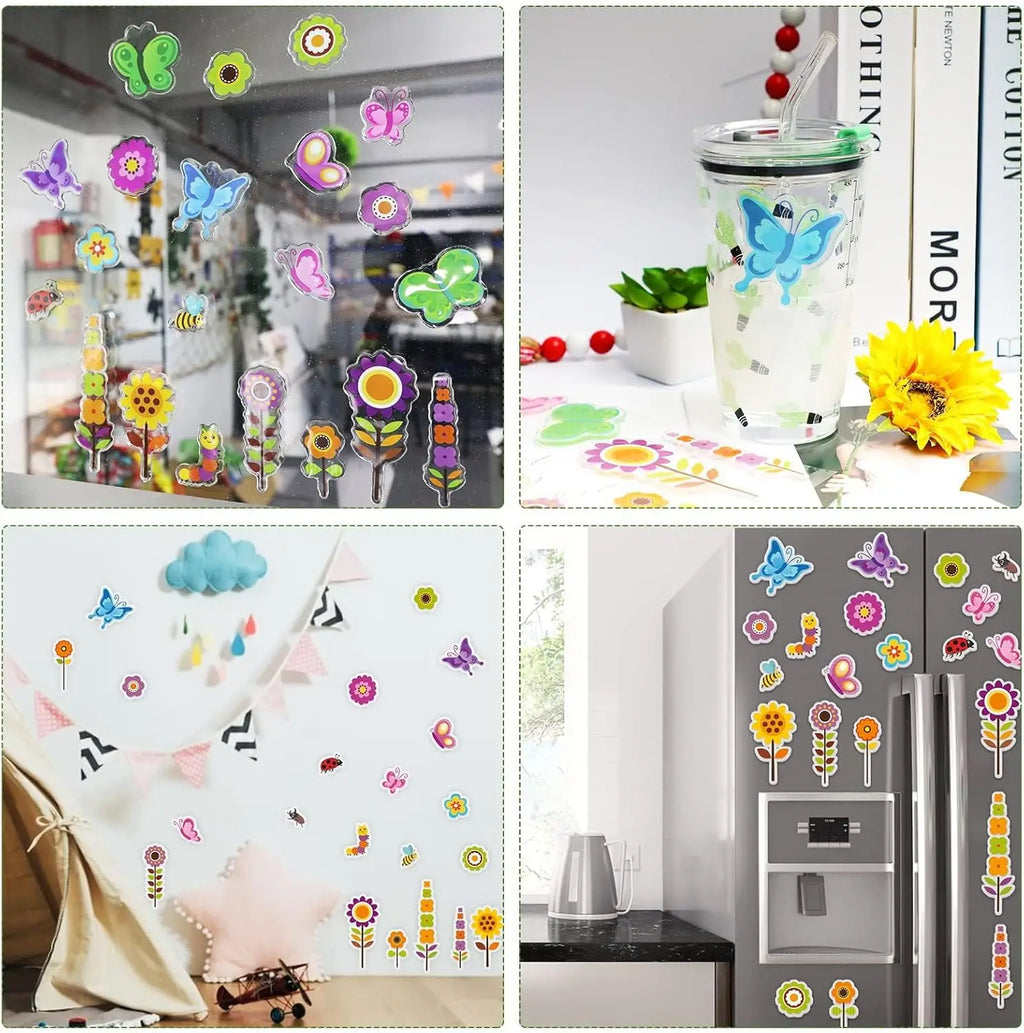 Spring Gel Clings Butterfly Flowers Window Decals Stickers Kids Toddlers Home Airplane Classroom Nursery Summer Party Decoration Oasis Select
