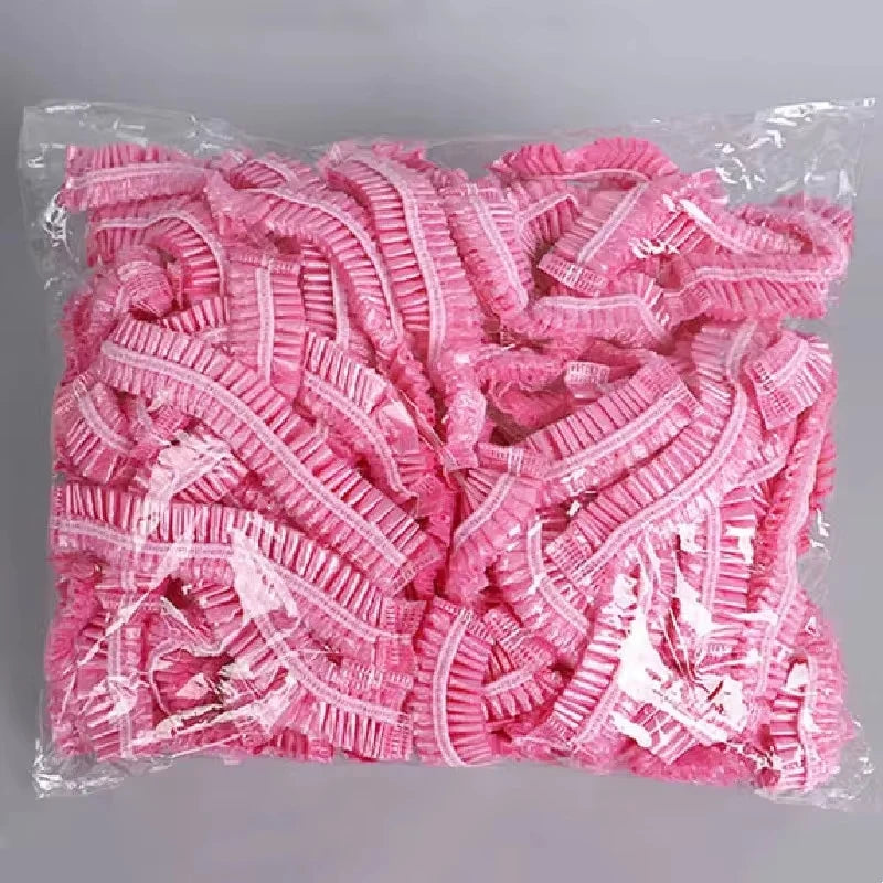 Women's Disposable Shower Cap, Plastic Waterproof Head Cover, Pink Spa Salon, Hotel Hair Dye, Elastic Hair Cap, 100 Pieces/set Oasis Select