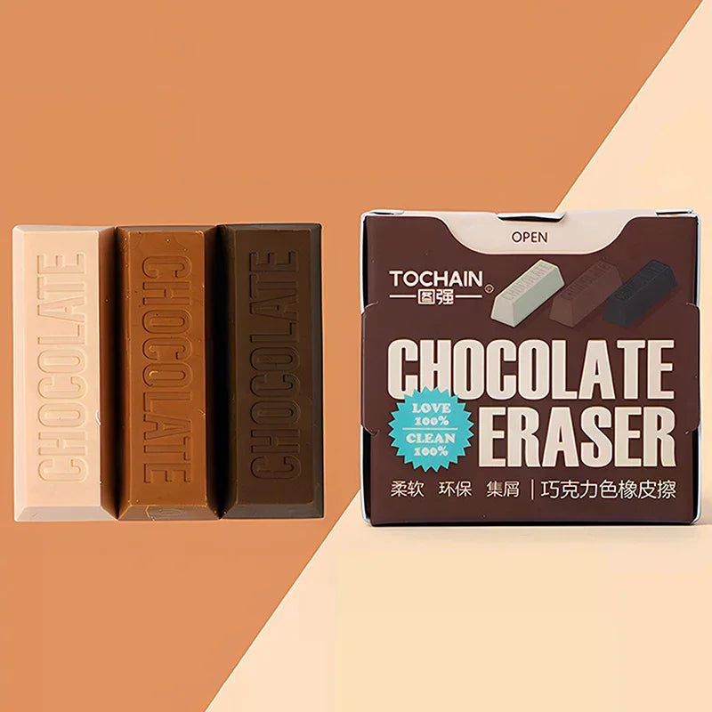 3pcs Chocolate Design Eraser Large Eraser Student Painting Writing Pencil Eraser Stationery School Office Supplies Oasis Select