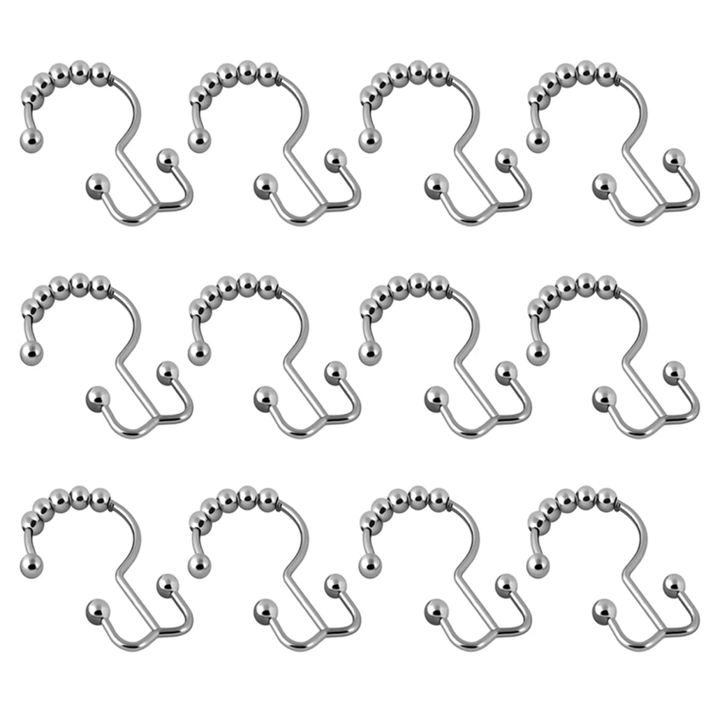 12-Pack Double-Sided Shower Curtain Hooks | Rustproof Stainless Steel