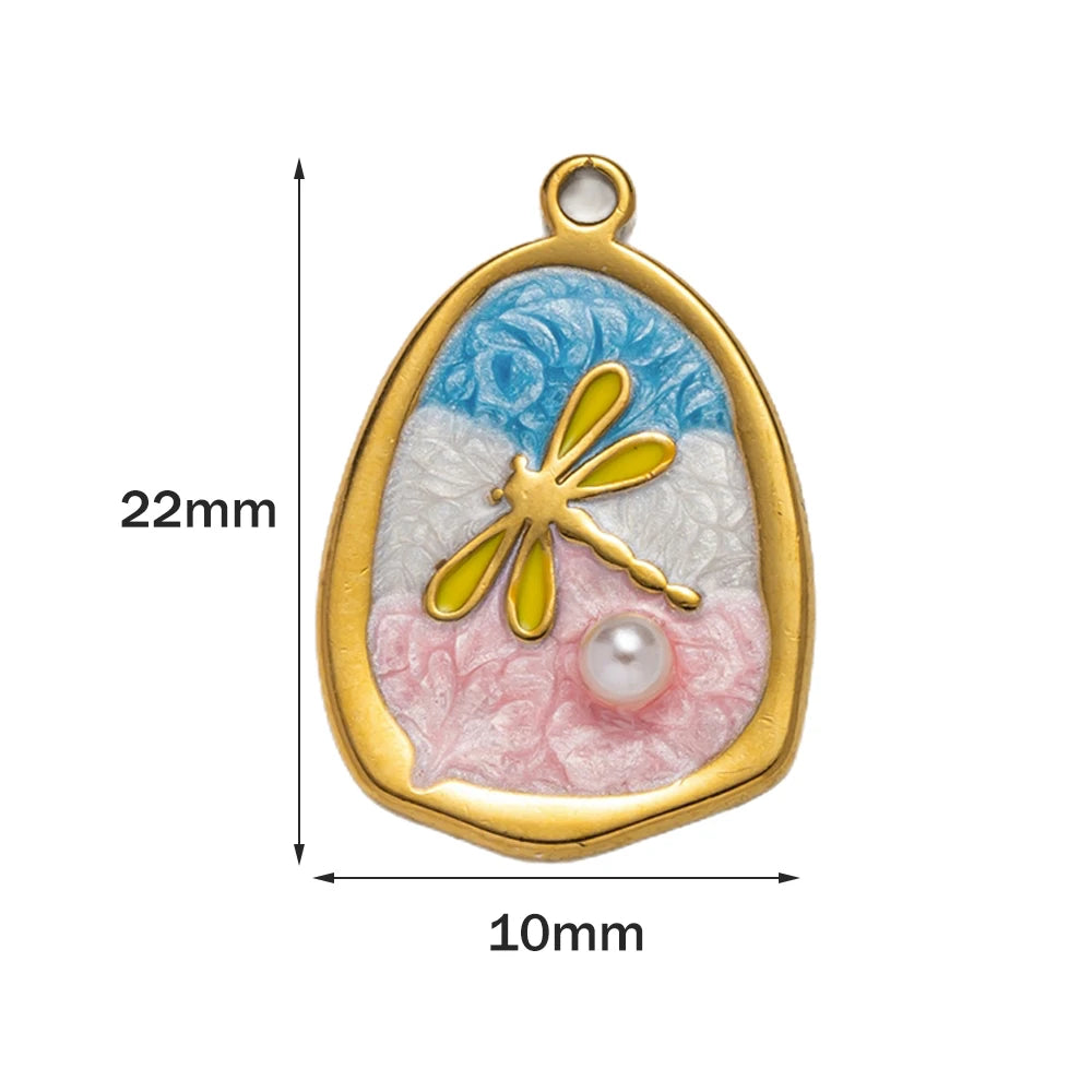 5pcs Stainless Steel Enamel Flower Pearl Bead Charms Earring Pendant for DIY Necklace Bracelet Jewelry Making and Crafting Oasis Select B Baby blue pink