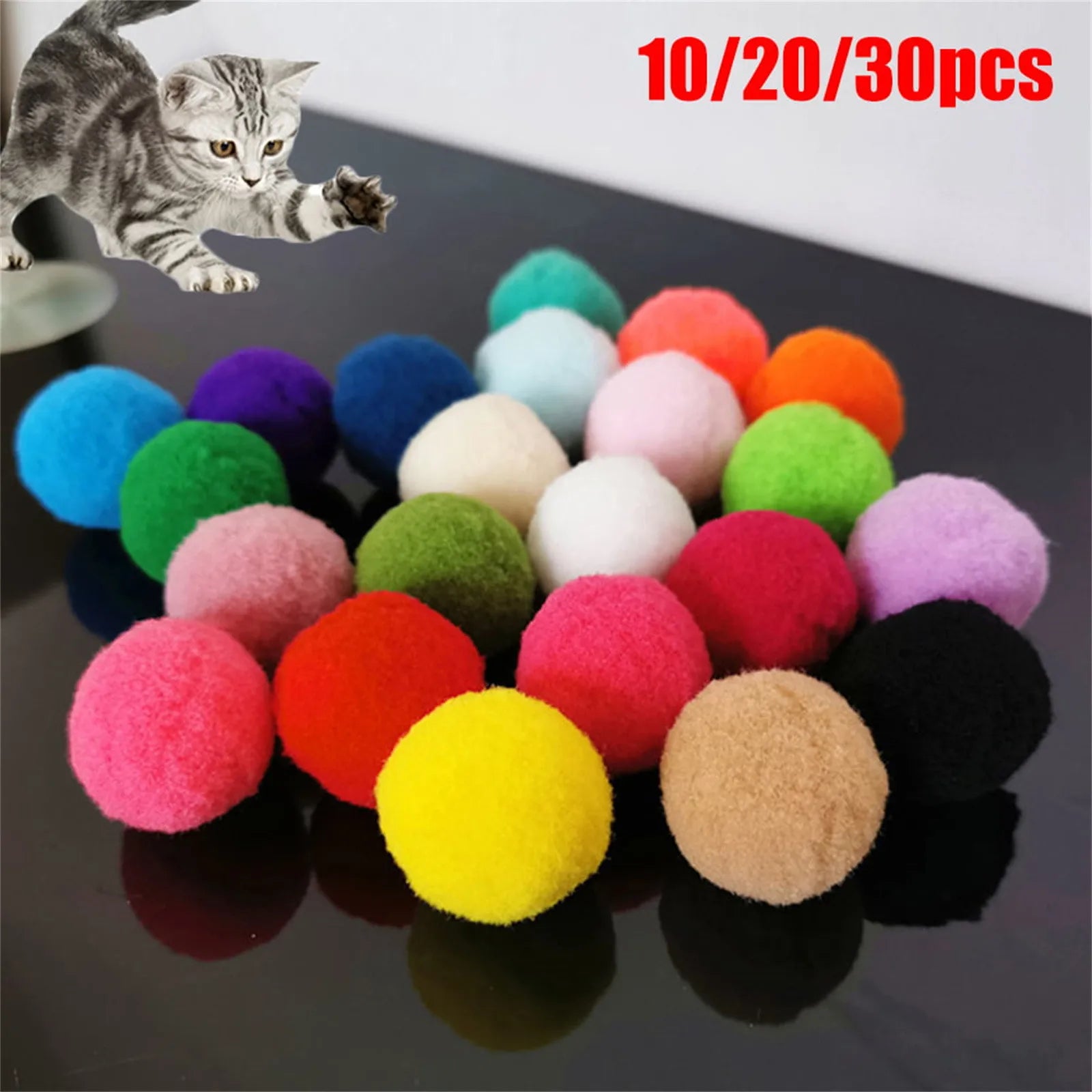 30Pcs 1.6"/4cm Cat Toy Balls Bulk Soft Kitten Pompon Toy Indoor Cats Interactive Play Training Toy Plush Balls Cats Favorite Toy Oasis Select