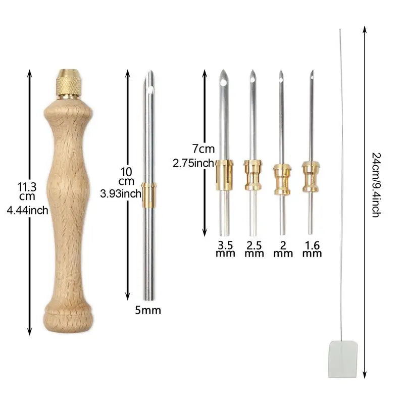 Punch Needle Kits Wooden Handle Punch Pen Embroidery Tools 5/3.5/2.5/2/1.6mm Needles Hooking Tool Kits for Embroidery Floss Oasis Select