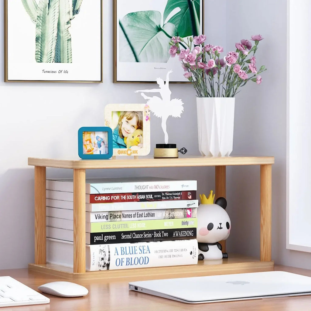 Minimalist Wooden Desktop Bookshelf | Multi-Layer Desk Organizer