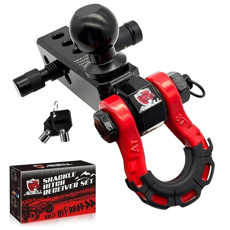 Three hole ball head trailer arm 2-inch base universal RV off-road rescue towing trailer black chrome ball head Oasis Select Red