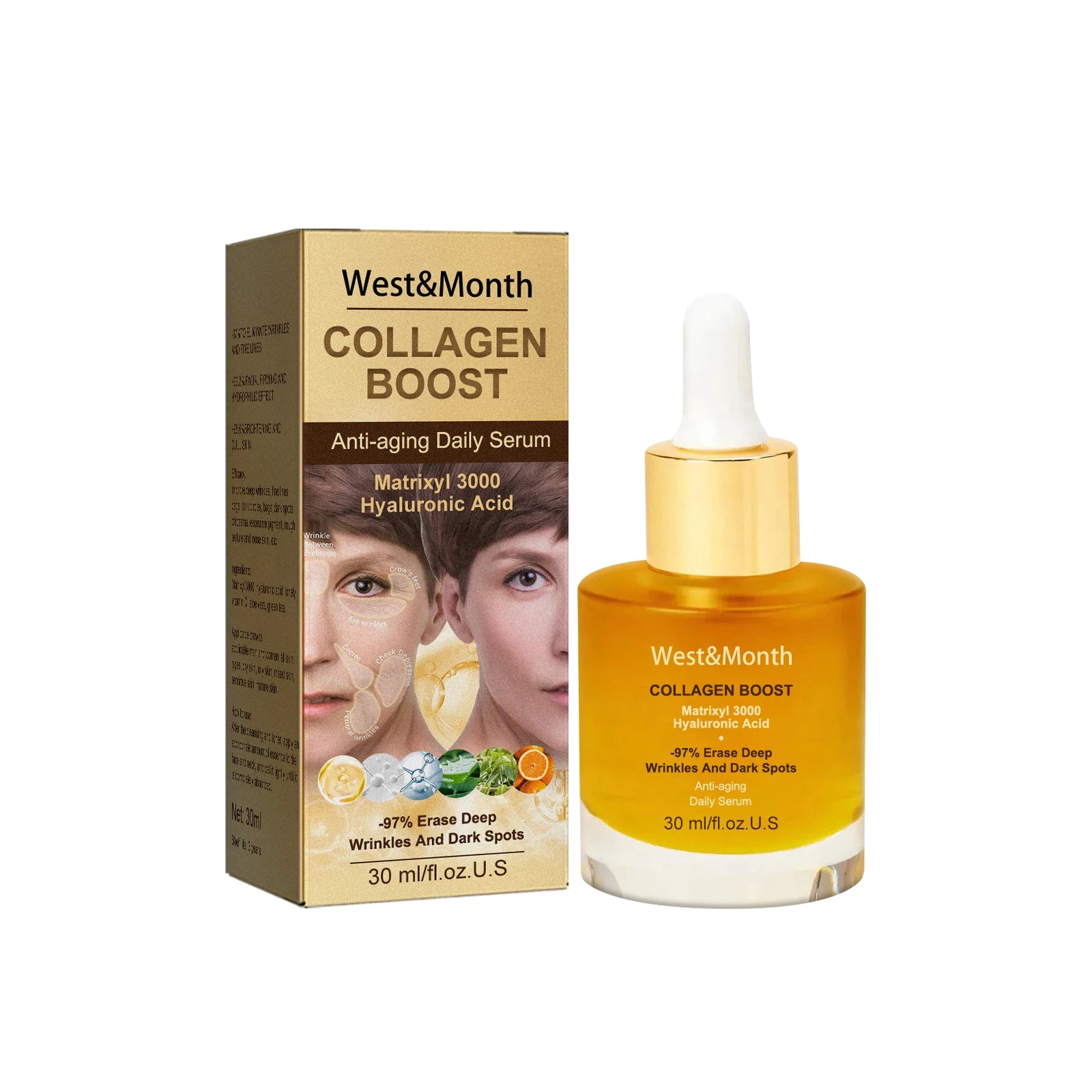 Collagen Face Serum Hydrating Tightening Smoothing Nourishing Brightening Face Skin Fade Fine Lines Anti-Aging Face Essence Oasis Select 30ml Boxed