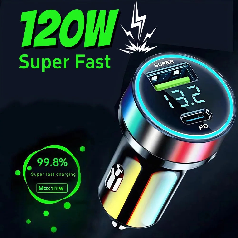 120W PD 20W USB-C Car Charger Fast Charging Dual Port Adapter Car Charger Adapter Oasis Select