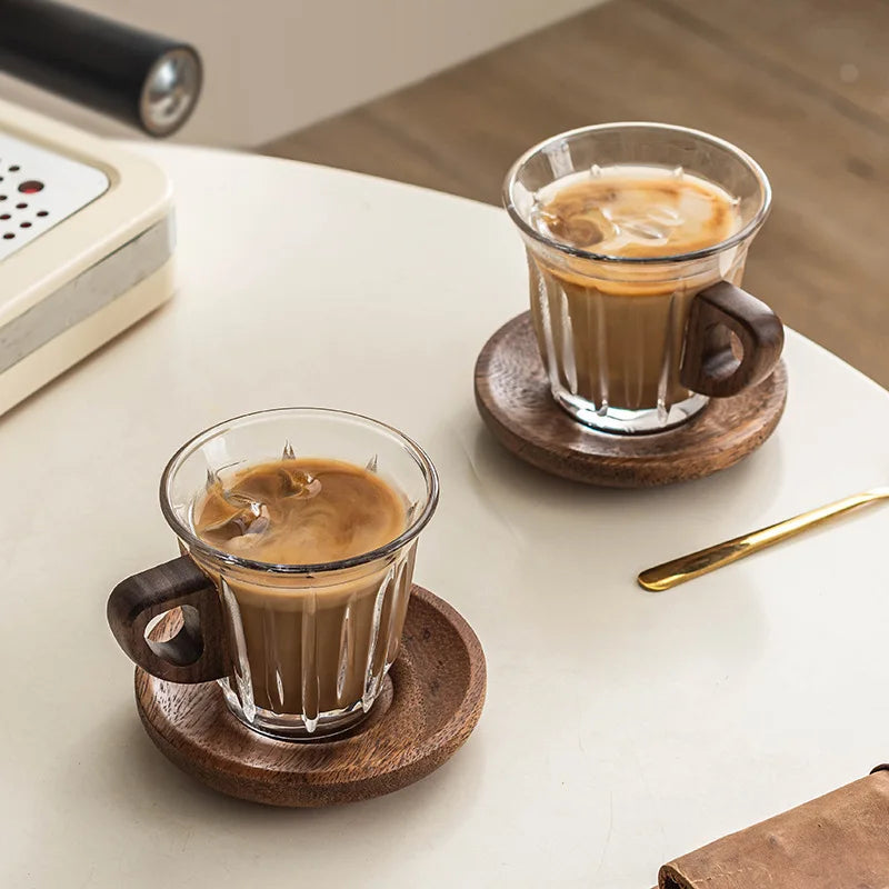 Glass Coffee Cup Set with Coaster, Milk Cup, Tea Cup, Latte Cup, for Cafes, Home Use, Restaurants, Coffee Bar Accessories Oasis Select