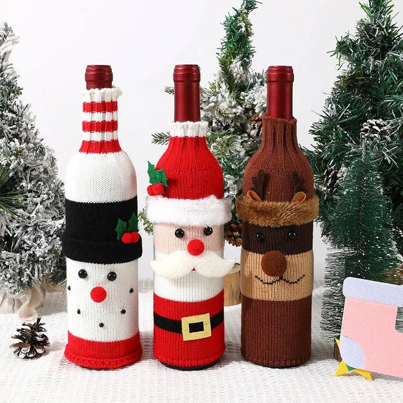 Knitted Christmas Wine Bottle Covers Santa Snowman Design Acrylic Champagne Holder for Holiday Party Table Decorations Gift Oasis Select