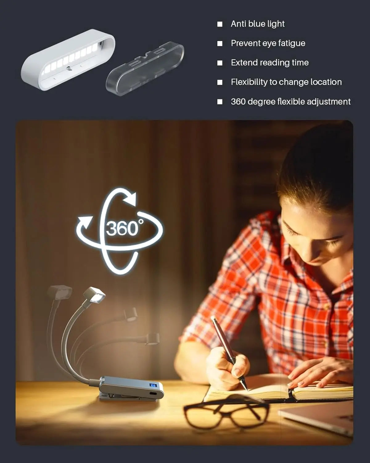 Aluminum Rechargeable Reading Light 3 colors 3 brightness Clip On Mini Book Light Small Read Night Lamp Study Reading Book Lamp Oasis Select
