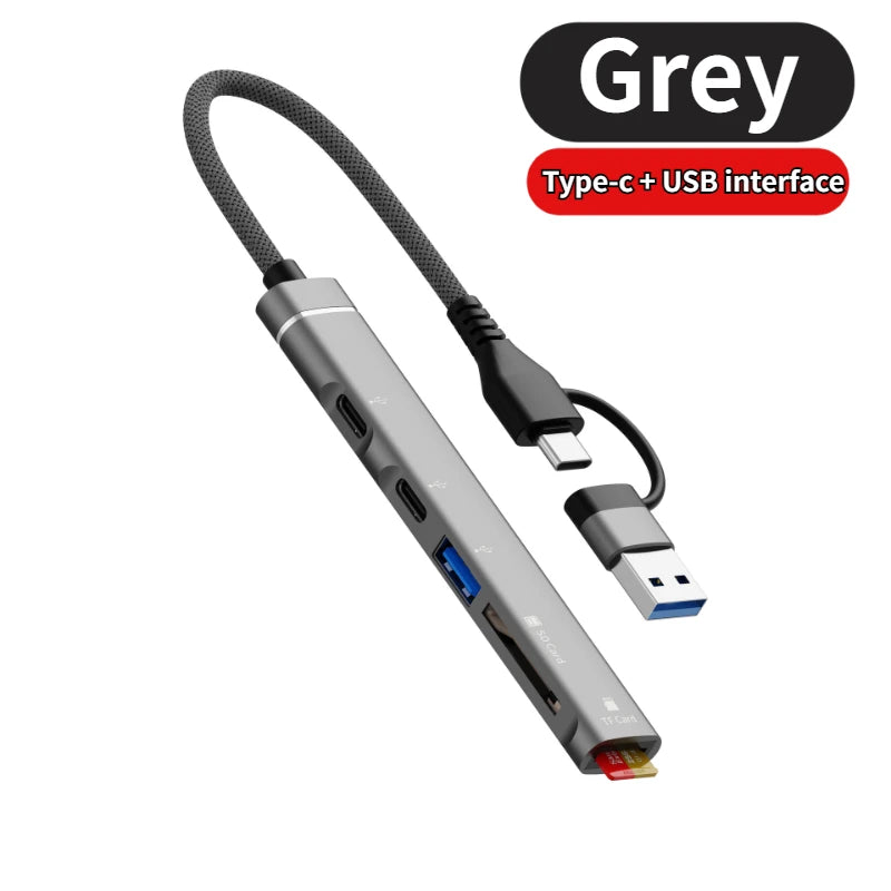 5-in-1 Multi Adapter USB +Type C HUB Docking Station with SD/TF Memory Card Reader 5Gbps Transmission Type C Hub For Laptop Oasis Select 2-in-1 Gray