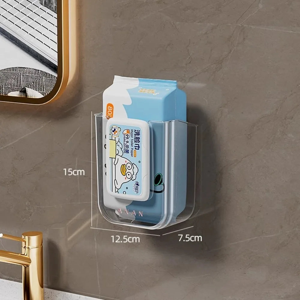 Wet Tissue Storage Box with Large Opening Strong Load-bearing Wet Wipe Dispenser Wall-Mounted Self-Adhesive Toilet Paper holder Oasis Select Transparent Grey