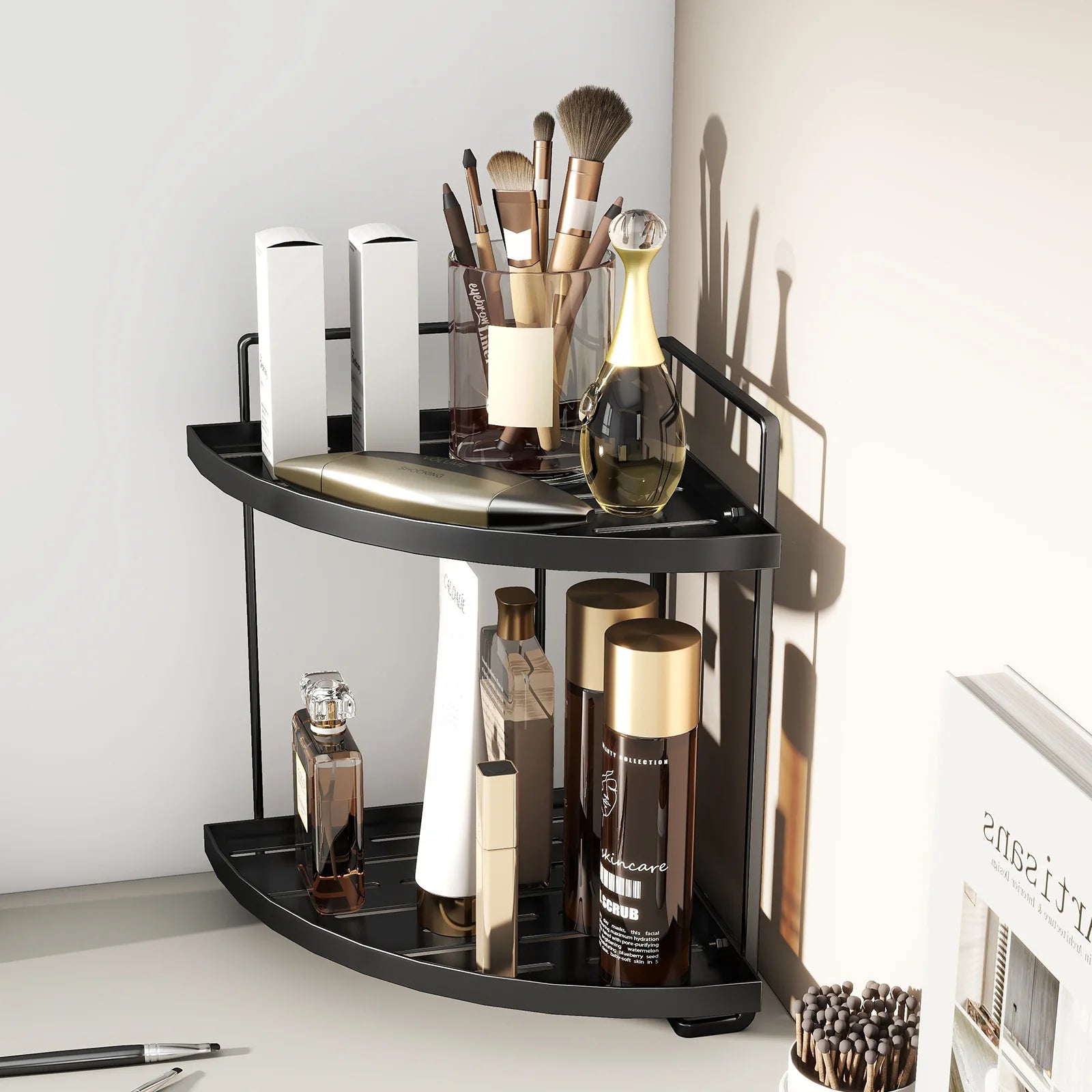 Light luxury desktop dresser rack, bathroom triangular shelf, double-layer hand wash countertop, cosmetic storage rack Oasis Select