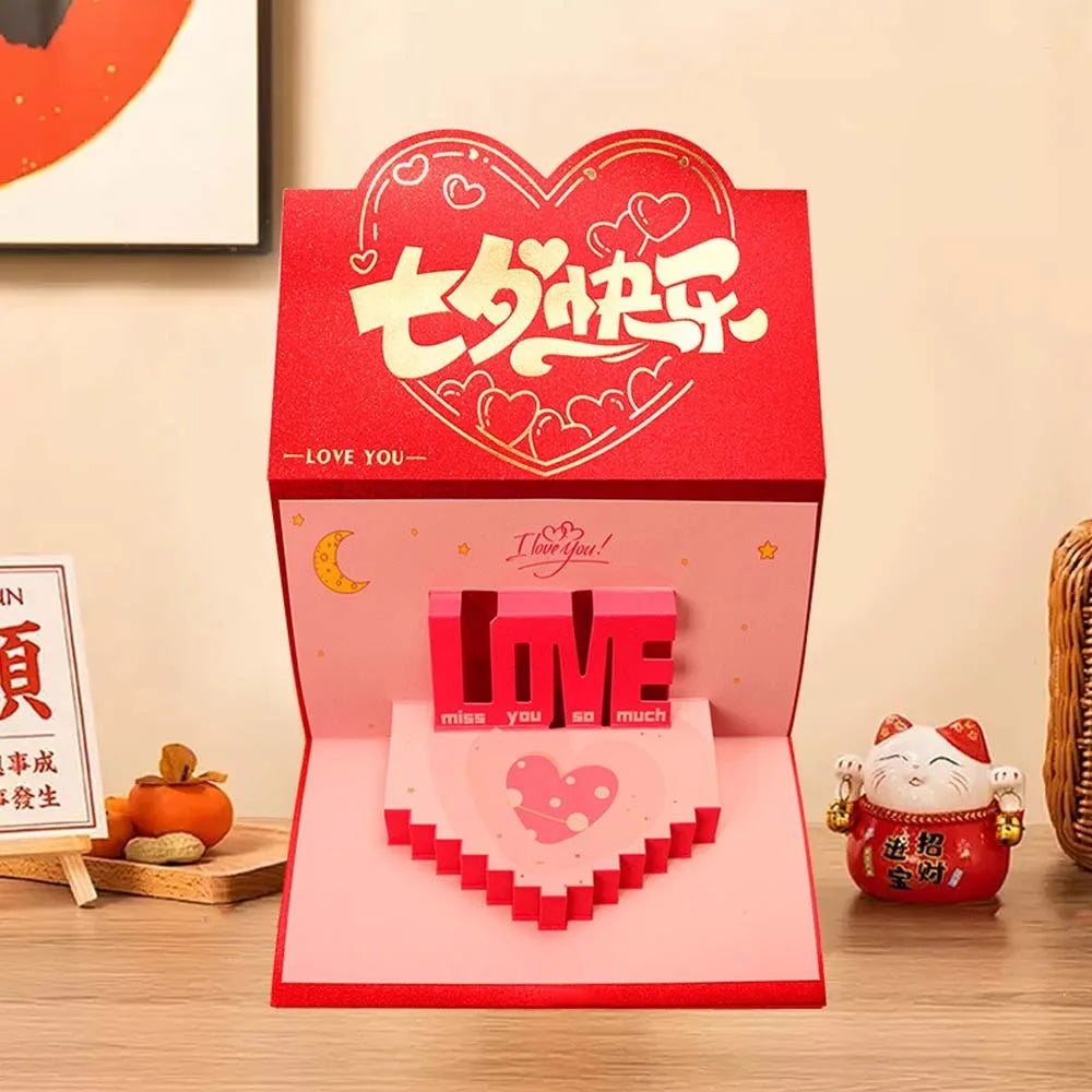 6/10 Slots Birthday Red Envelope Wish Lucky 3D Folding Cake Greeting Card with Bowknot Paper Cash Gift Bag Spring Festival Oasis Select 10 Cards Style H 175x88mm