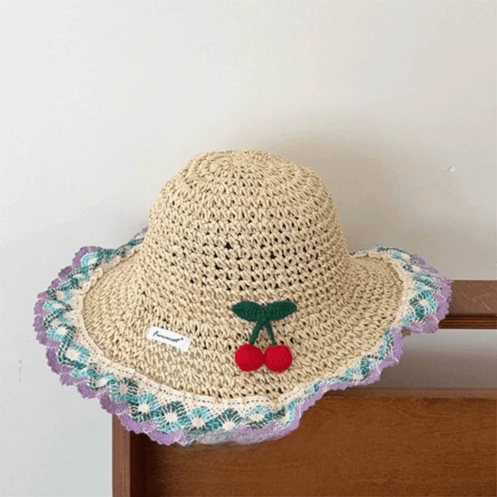 Fashionable Large Brim Straw Hat Floral Tie Ethnic Style Fisherman's Hat Hollow out Sun Protection Hat Vacation Oasis Select Purple