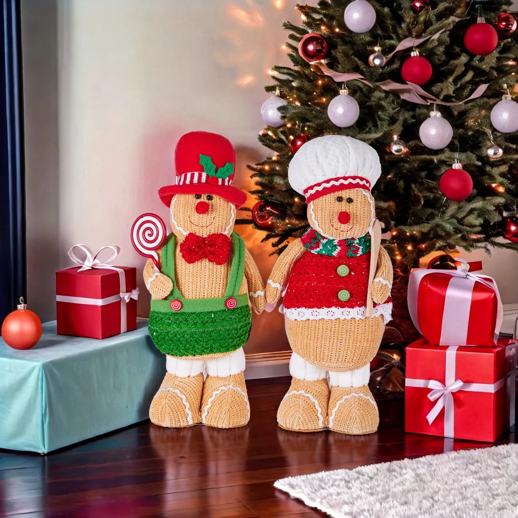 Christmas Gingerbread Man Standing Figure Christmas Couple Chef Hat Dwarf Doll Window Decoration Oasis Select