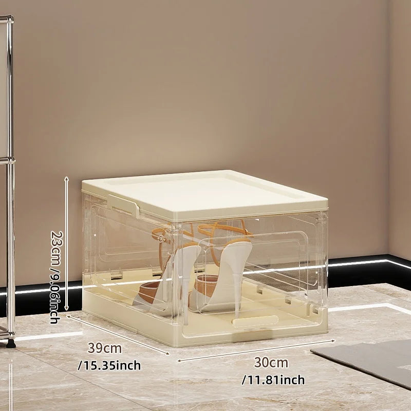 Foldable Shoe Box 1/2/4/6-Tier Clear View Dustproof Moistureproof Heavy-Duty Organizer for All Shoe Types Living Room/Hallway Oasis Select White-1 Layers