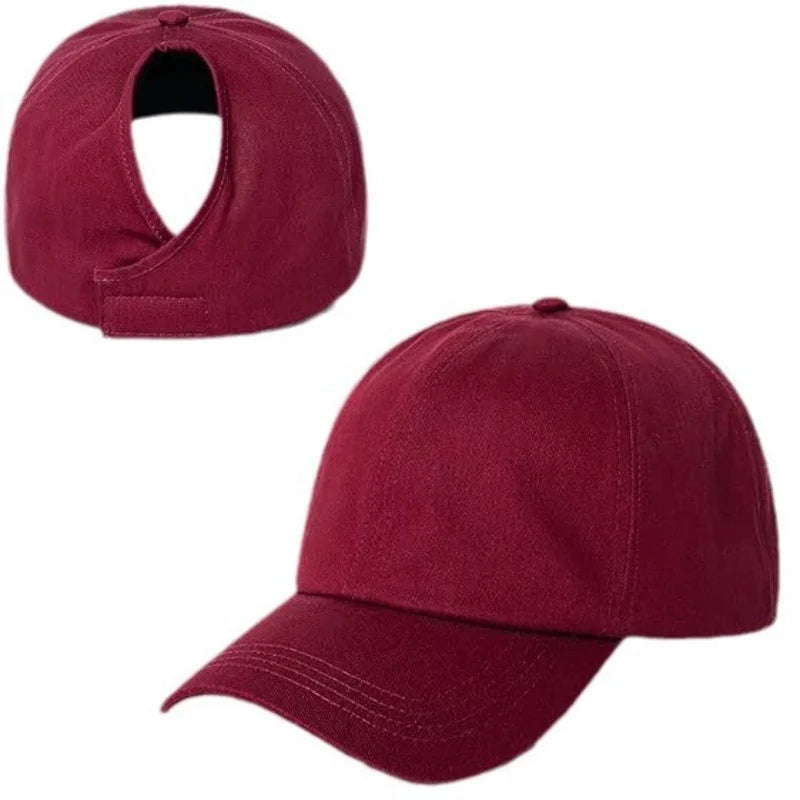Autumn and winter baseball cap, ponytail cap, lined with double-layer hair care cap, sports cap, rear opening buckle style outdo Oasis Select Burgundy Adjustable >8Y
