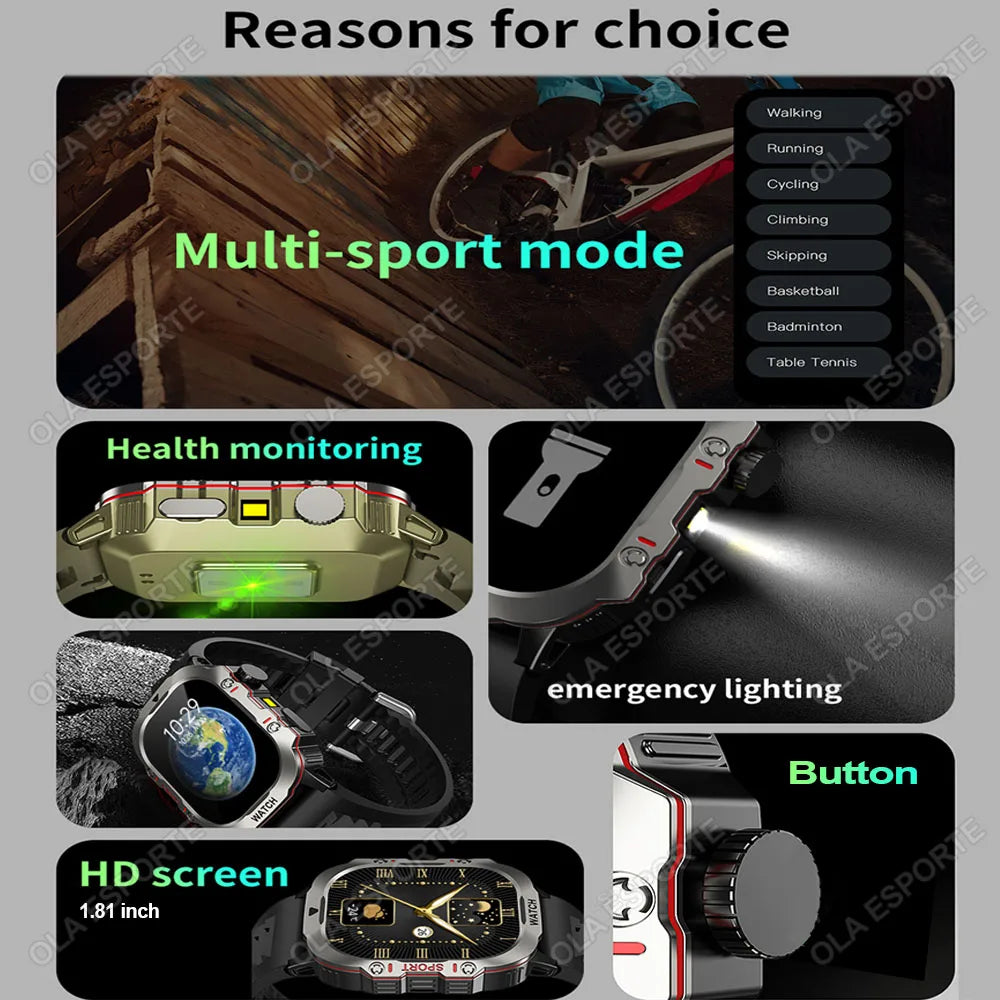 Military Smart Watch Men 1.81" BT Calling GPS Fitness Tracker