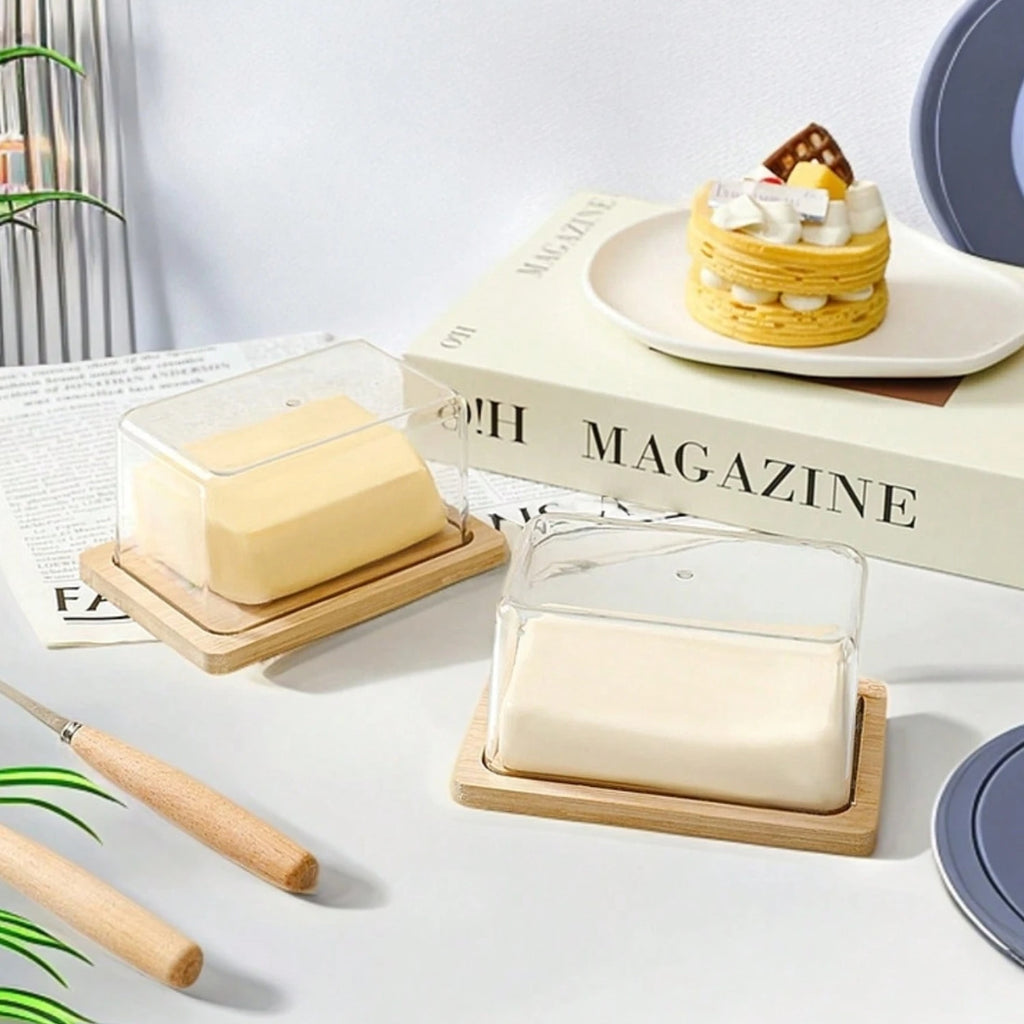 1PC Wooden Acrylic Transparent Visible Kitchen Fridge Butter Freshness Organiser Oasis Select