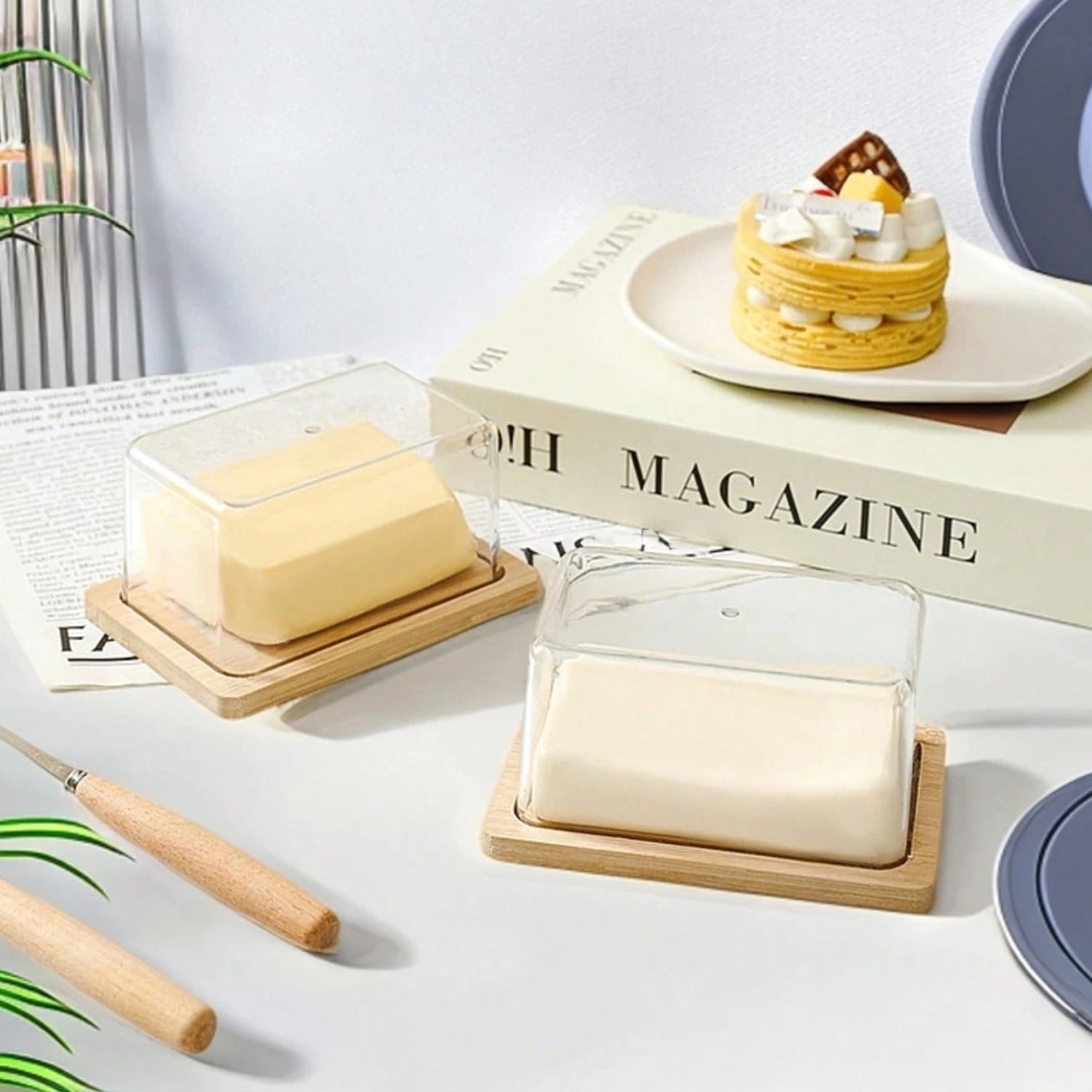 1PC Wooden Acrylic Transparent Visible Kitchen Fridge Butter Freshness Organiser Oasis Select