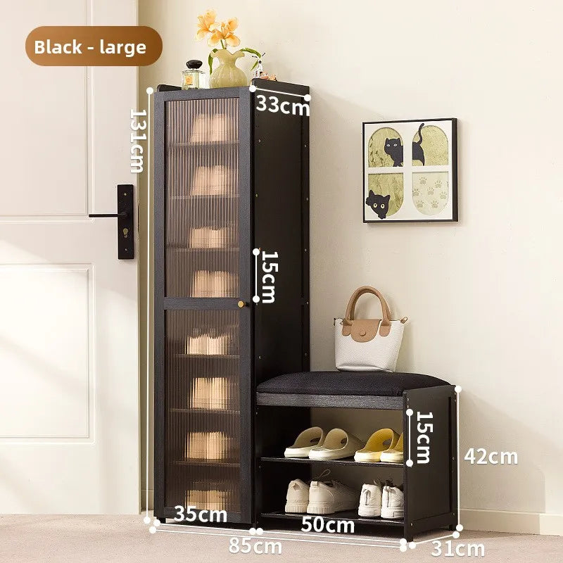 light luxury and high-end sense at the door of the home, integrated shoe cabinet, medieval door shoe stool Oasis Select Black nine layers