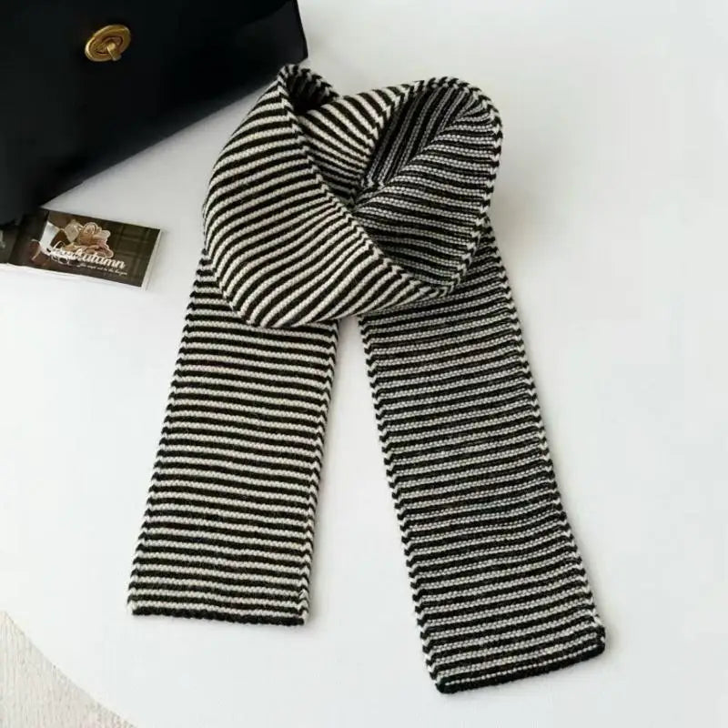 Black & White Striped Knit Scarf – Women's Winter Shawl Wrap