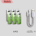 Bestely 1.5V 13600mAh USB AA Li-ion Rechargeable Battery, Fast Charging , 2000 Cycle for Xbox Controller Toys Camera Flash Oasis Select 6 pcs batteries