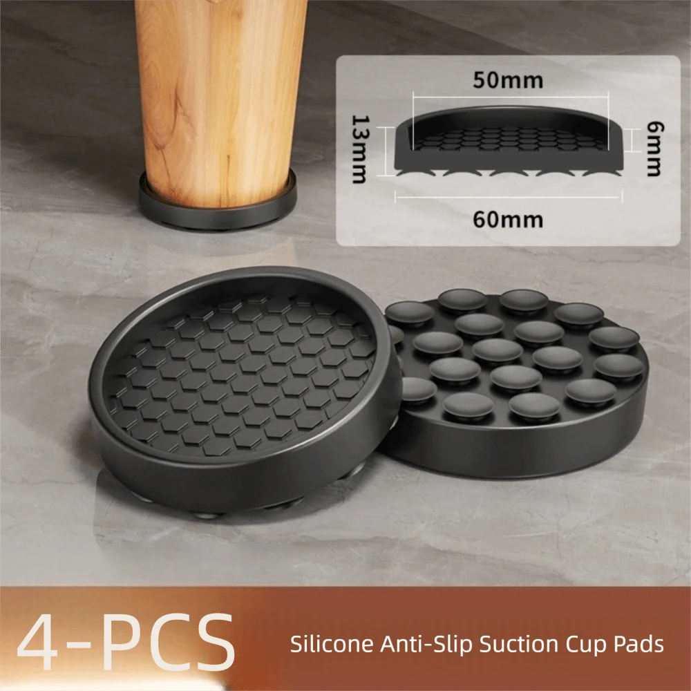 4PCS with Suction Cup Furniture Coasters Silicone Non Slip Furniture Wheel Stoppers Anti Displacement Rubber Caster Cups Oasis Select Black-Sucker