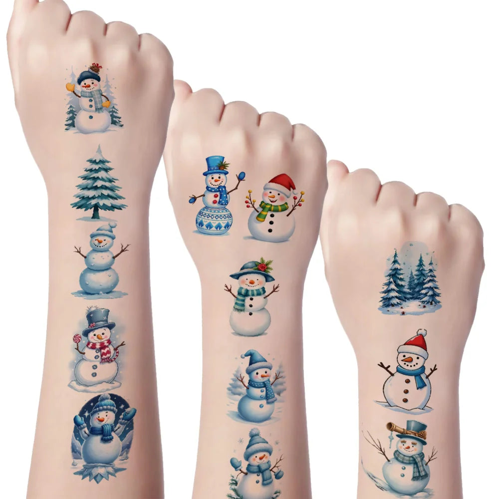 54pcs Christmas Temporary Tattoos – Snowmen, Snowflakes & Trees