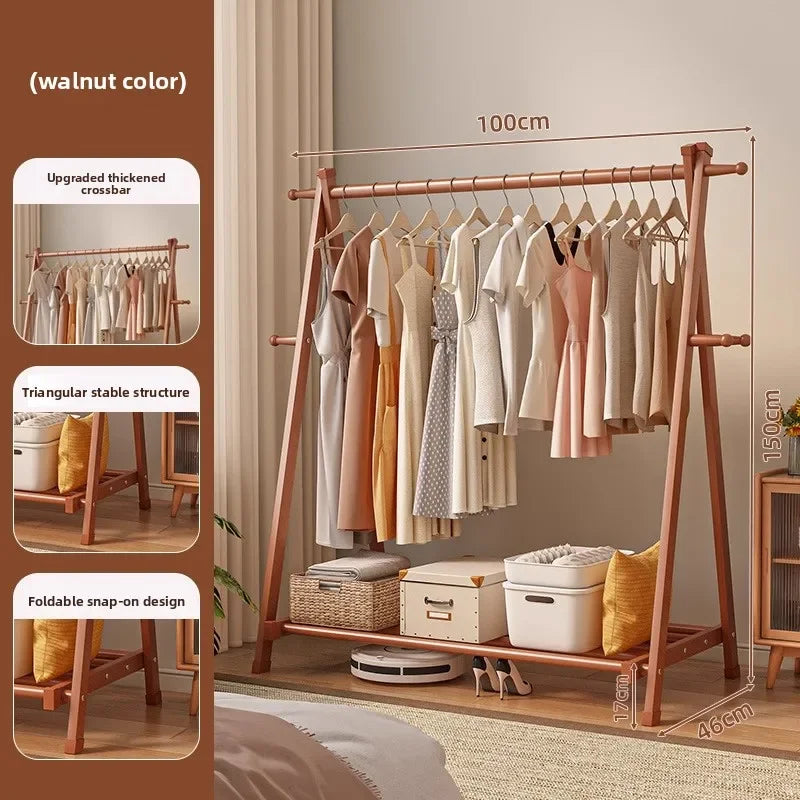 Solid wood coat rack household hanger floor-to-ceiling bedroom balcony drying clothes storage rack hanging bag rack Oasis Select