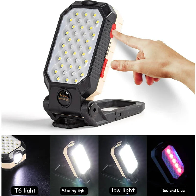 Multi-function Flashlight Floodlight Built-in Battery Magnetic Work Light Suction Power Display Car Repair Emergency Lamps Oasis Select