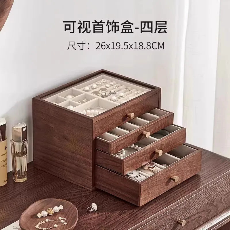 2024 New Large-capacity Wooden Jewelry Box Storage Cabinet New Chinese High-end Gold Jewelry Storage Box Oasis Select K