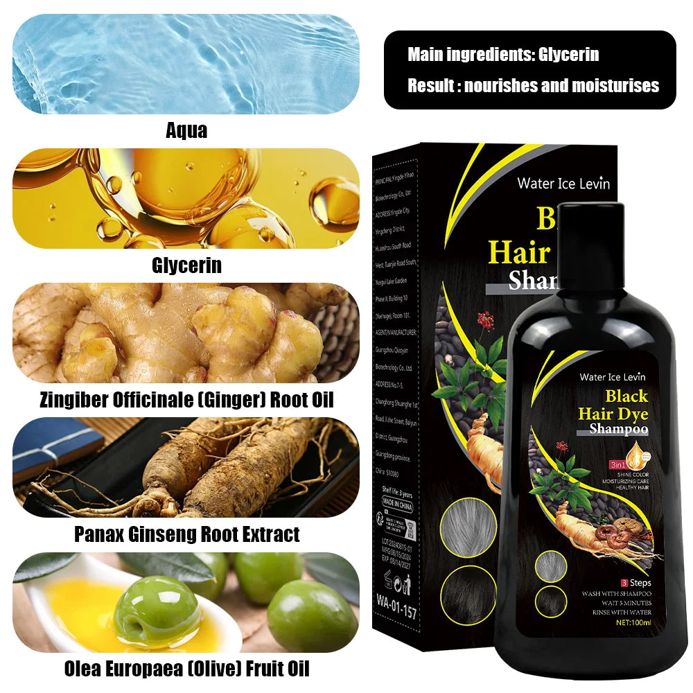 Black Hair Dye Shampoo 3-in-1 – Natural Herbal Gray Coverage Hair Dye Shampoo Oasis Select