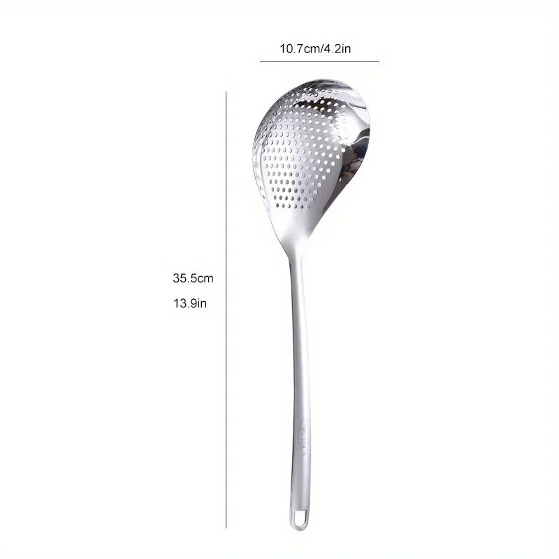 1pc Large Durable Stainless Steel Colander Skimmer Spoon, Heavy Duty Food Strainer Spoon for Frying & Cooking, Kitchen Utensils Oasis Select